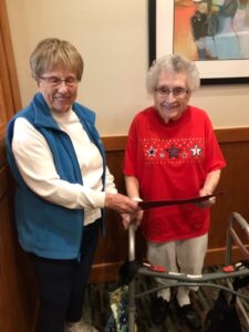 Co-president Louise Conklin with Margery Herrick.